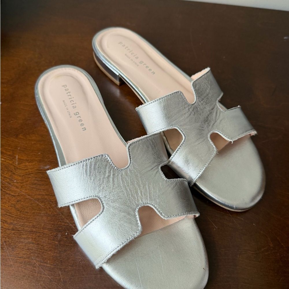 Patricia Green Metallic Silver Cutout Slide Mules sandals